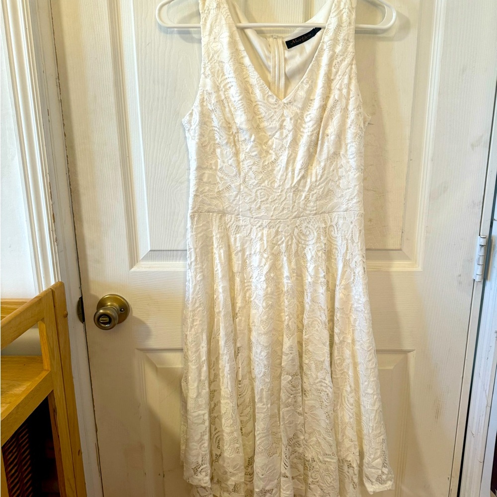 Handkerchief hem white lace dress